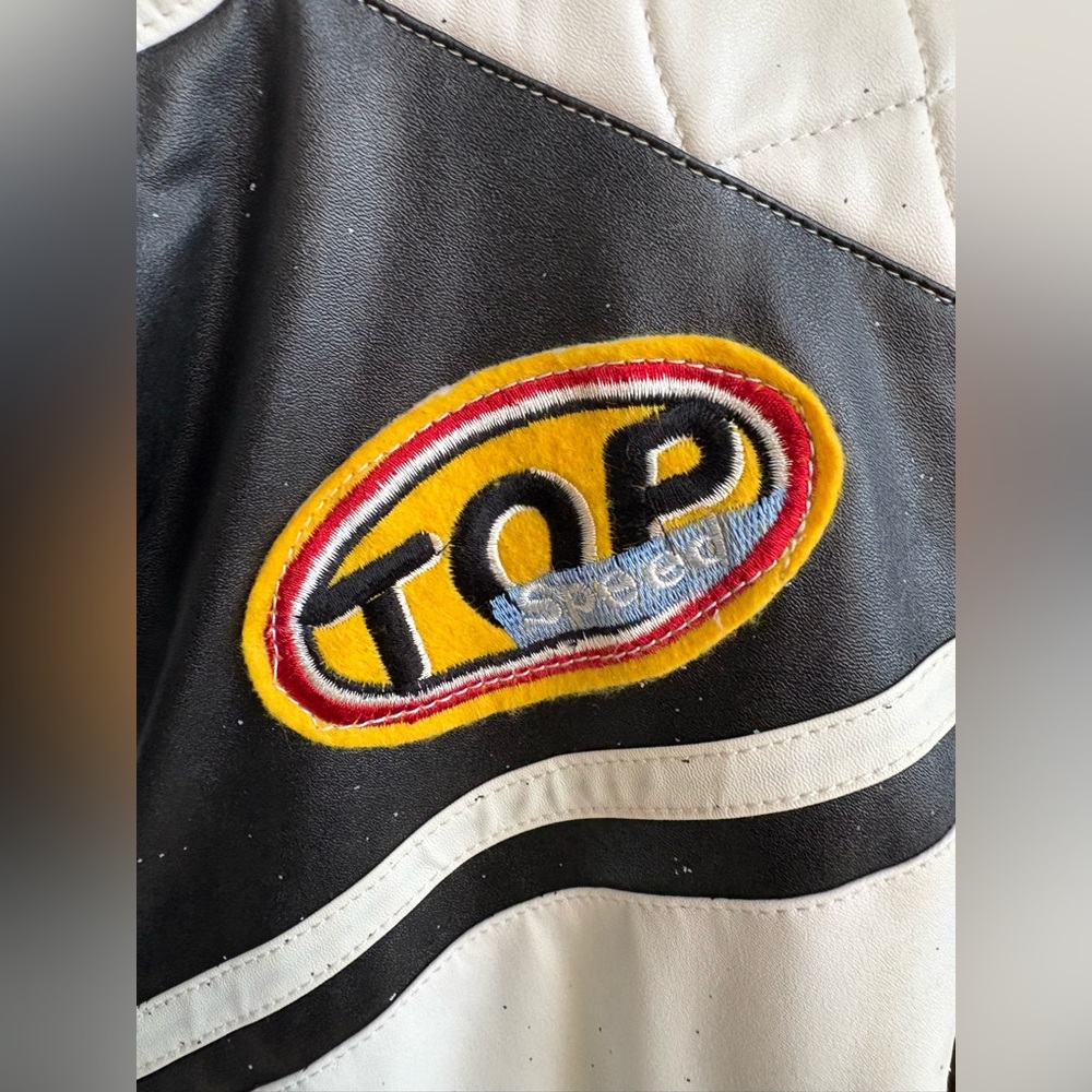 Dynamic Black and White Leather Motorcycle Jacket - Picture 6 of 9